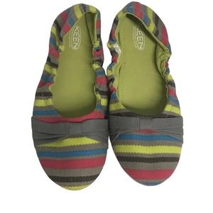 KEEN Ballet Flats Shoes Womens Size 6 Bow Flexible Pink Gray Striped